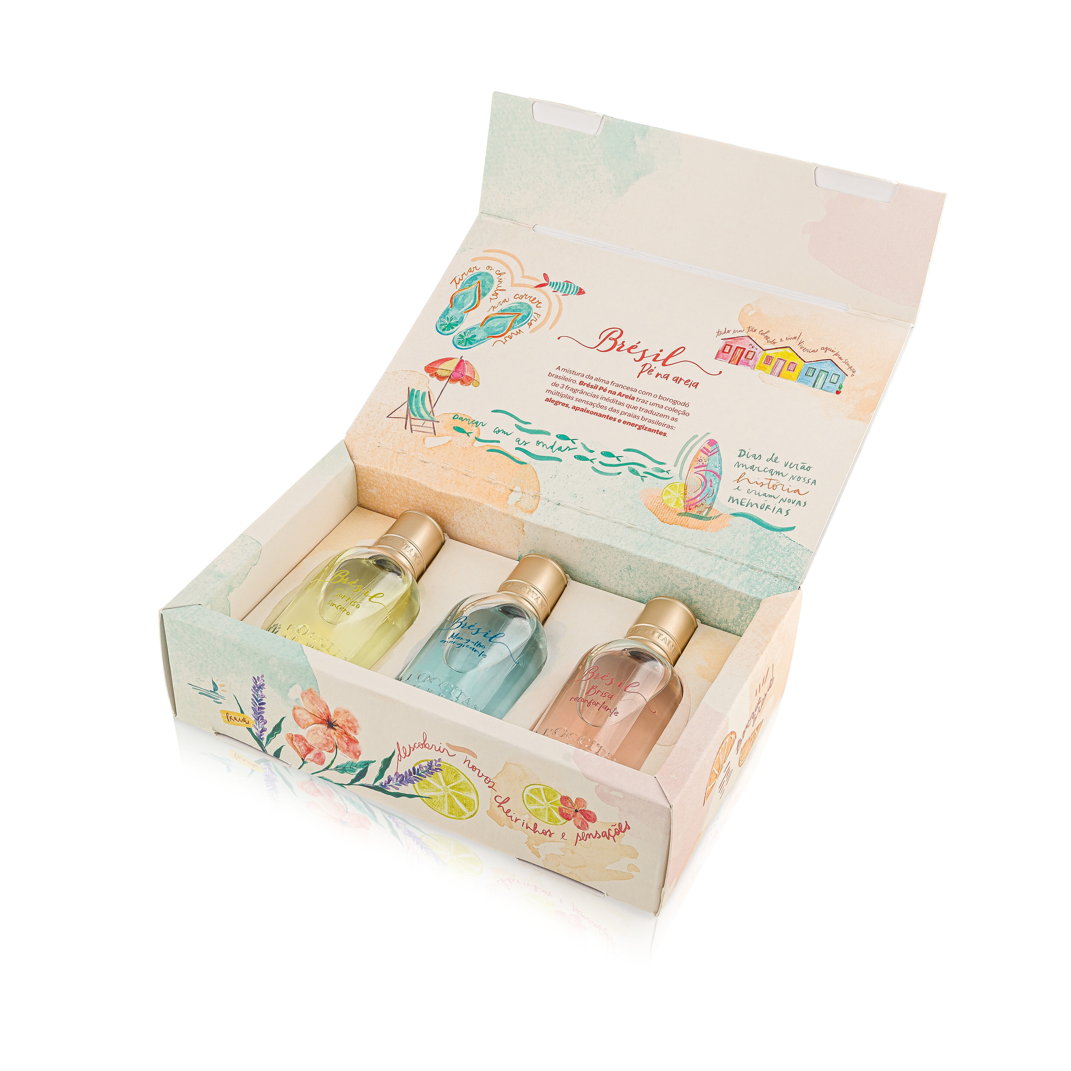 <span style = 'font-size:120%; font-weight: bold;'>Kit Brésil Pé na Areia</span><br>Brésil Pé na Areia é um kit presenteável de edição limitada, com três fragrâncias unissex inspiradas em praias brasileir...